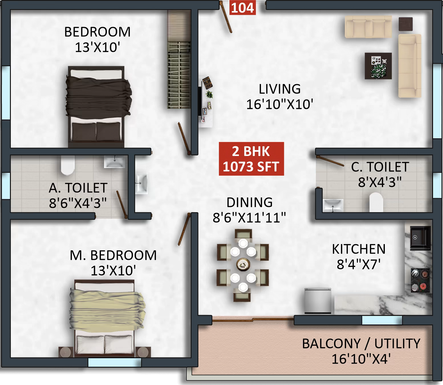 Floor plan of apartment 104