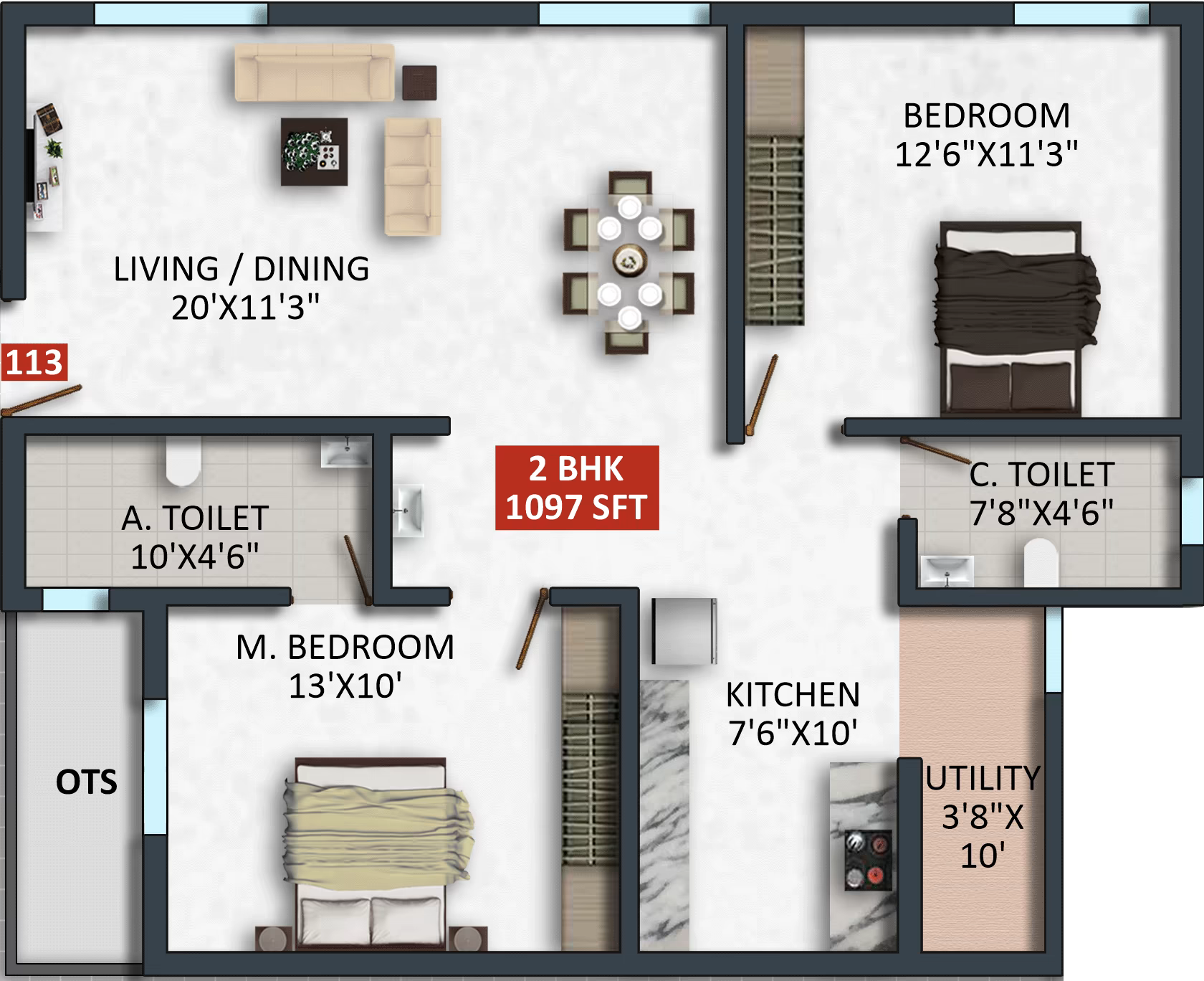 Floor plan of apartment 113