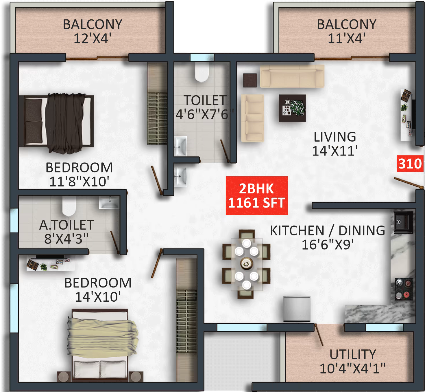 Floor plan of apartment 310