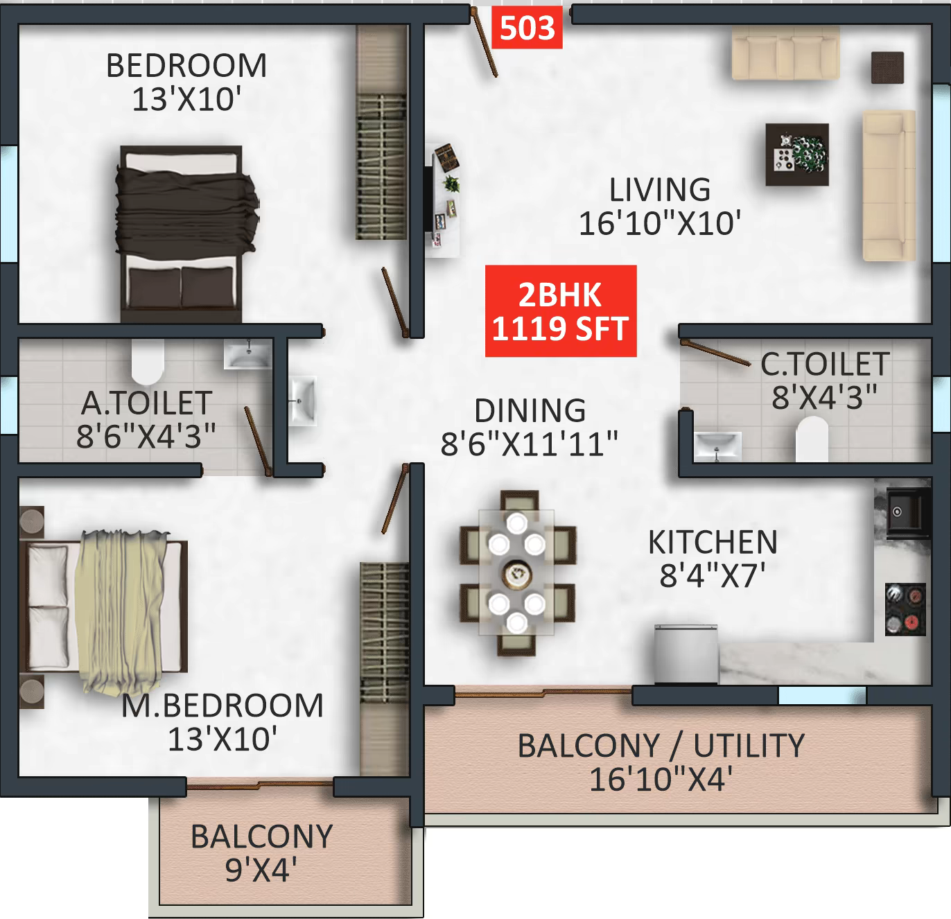 Floor plan of apartment 503