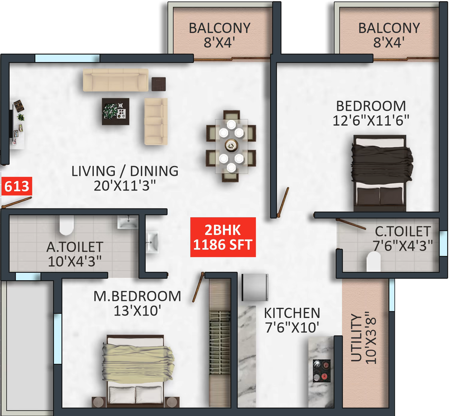 Floor plan of apartment 613